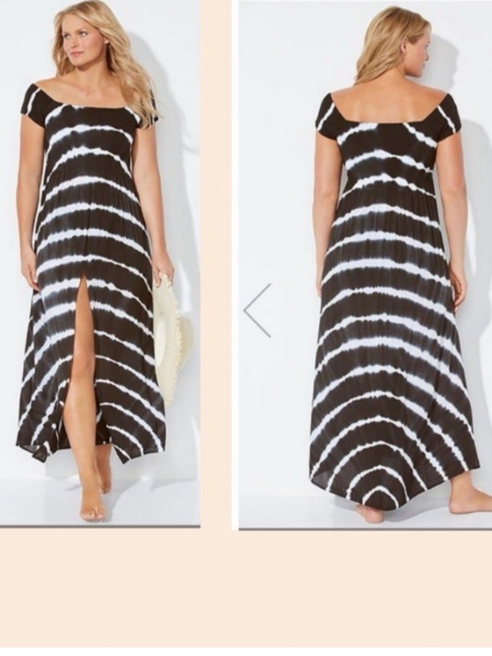 Swimsuits for all Black and White Tie-Dye Off-Shoulder Maxi Dress size 18-20